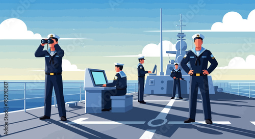Navy Officers on Ship Deck.