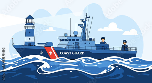 Coast Guard Ship Sailing Through Waves.