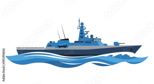 Modern Navy Warship Illustration on Water.