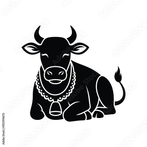 Cow Sitting Bell Collar Commercial Icon