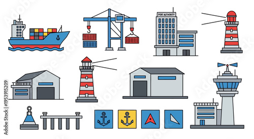 Collection of Maritime Icons and Symbols.
