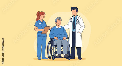 Doctor Nurse Patient in Wheelchair Consultation.