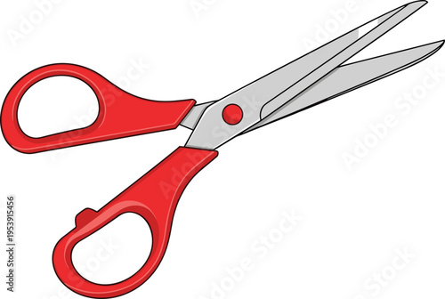 Red Handle Scissors Cutting Tool Isolated on White Background Flat Vector Illustration