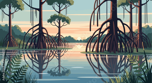 Mangrove Trees in Swampy Wetland Landscape.