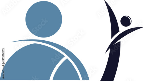 Modern person profile and stylized success figure elements