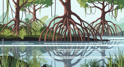 Mangrove Trees with Exposed Roots Illustration.