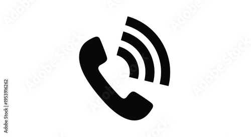 A simple black icon depicts a telephone handset with radiating sound waves high quality professional