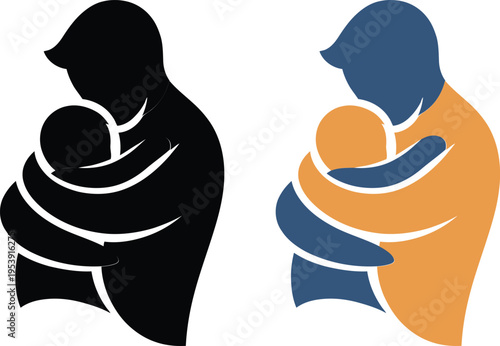 Comparison of parent holding child in color and monochrome