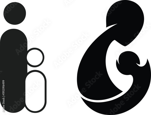 Stylized symbol showing parent with child on transparent background