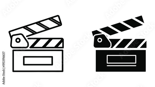 Film clapper boards in black and white vector illustration, flat design