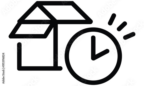 Package delivery with clock symbolizing timely shipping and fast order fulfillment process in vector graphic illustration