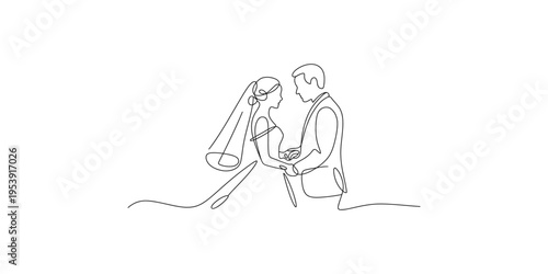 Continuous line drawing of a romantic couple embracing in a loving posture one art minimalist