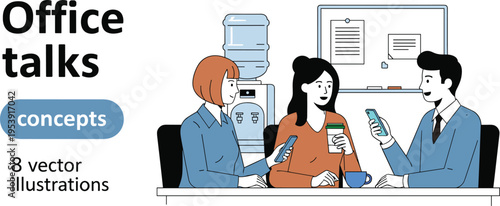 Office Coworkers Talking and Drinking Coffee Workplace Communication Concept Vector Illustration