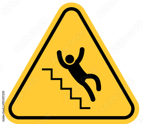 Slipping hazard warning sign pictogram of a person falling down stairs safety alert symbol for caution and danger isolated on white background