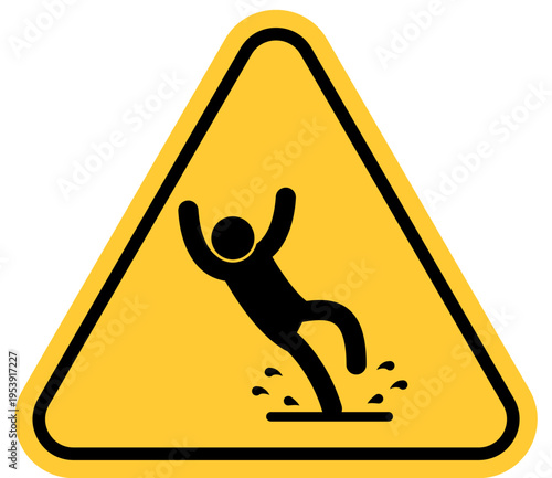 Slippery floor warning sign pictogram of a person falling on wet surface safety alert symbol for caution and hazard isolated on white background