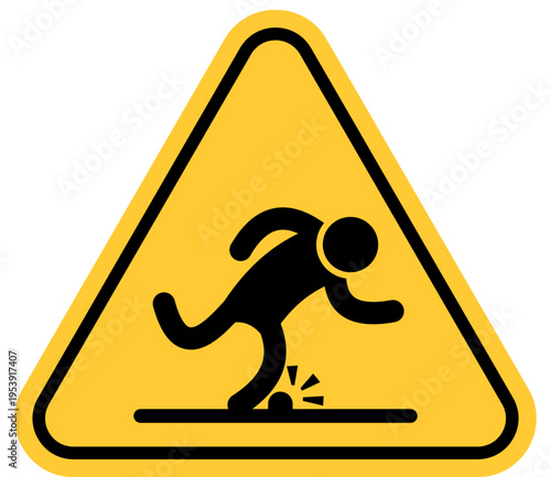 Slipping hazard warning sign pictogram of a person falling on a wet surface safety alert symbol for public areas isolated on white background