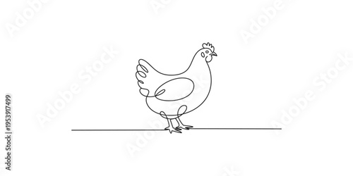 Continuous line drawing of a standing rooster or hen on a plain background chicken bird