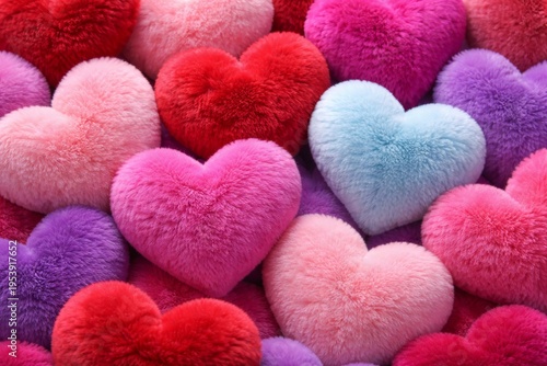 Wallpaper Mural Colorful Plush Hearts Closeup. Close View Of Richly Colored Soft Plush Hearts Displayed. An Upclose View Of Vividly Hued Plush Hearts With Soft Textured Surfaces Torontodigital.ca