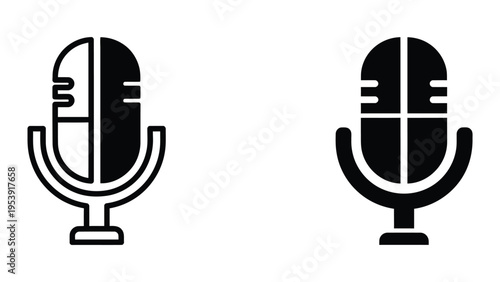 Two microphone vector illustration, flat design audio icons