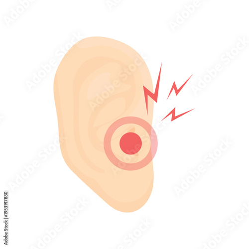 Earache on a white background. Hearing problems. Human ear treatment concept. Health care. ENT