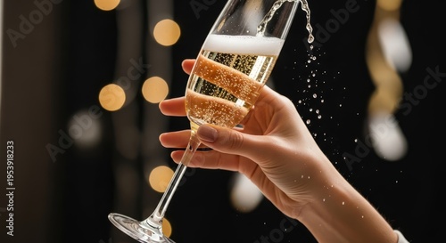 Wallpaper Mural Pouring a glass of champagne with festive bokeh lights in the background, celebrating a special occasion or holiday with a toast Torontodigital.ca