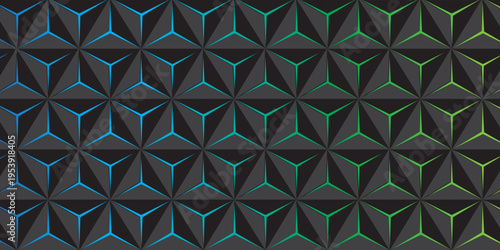 Dark hexagon abstract technology background with bright flashes under the hexagon. Hexagon game vector abstract technology background. modern