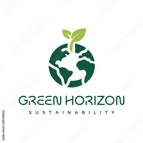 Green Horizon sustainability logo with planet earth and plant sprout