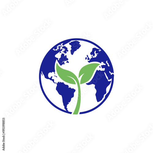 Earth Globe with green leaf as environment care symbol