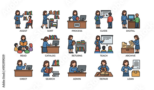 Female librarian engaging in diverse activities with children and adults