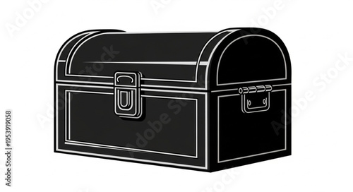 Illustration of a Black Treasure Chest with White Outline.