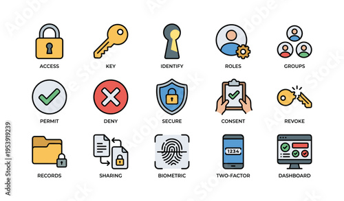 Icons representing security and access control concepts