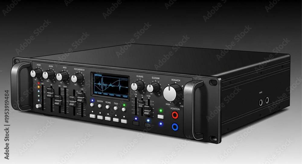 Fototapeta premium Professional Audio Mixer - A Detailed View of Sound Engineering Equipment.