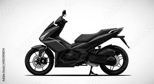 Sleek Black Motorcycle Scooter on White Background.