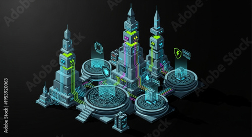 Futuristic Cityscape - Isometric View of Advanced Urban Development.