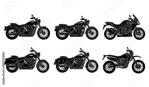 Black and White Motorcycle Collection Vector – Multiple Motorcycle Models