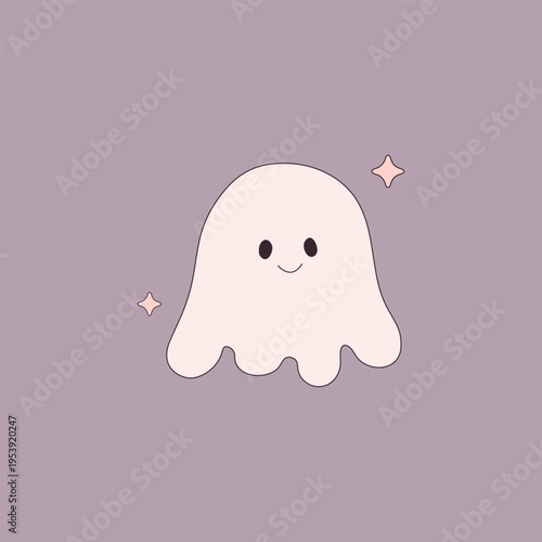 Children's ghost with a cute doodle face, a Halloween ghost. Cute spooky seasonal autumn summer character on a colored background. Happy Halloween hand-drawn vector illustration in a cartoon 