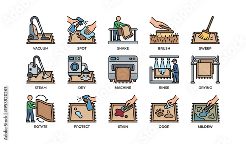Carpet cleaning techniques: vacuuming, spot treatment, stain removal, odor control, drying methods