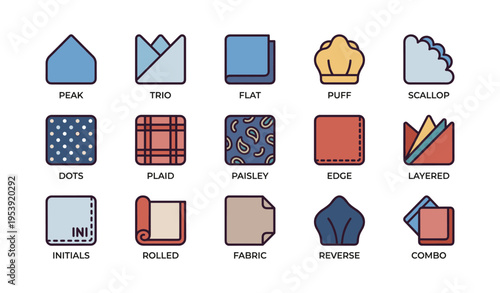 Twelve stylish pocket square folding techniques with patterns