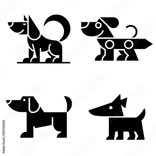 Set of Flat Design Dog Illustrations, silhouette vector design