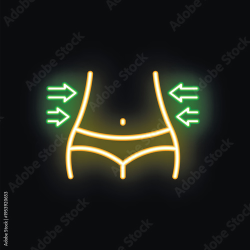 Neon sign illustrating a woman body contouring after successful diet, training plan or liposuction surgery