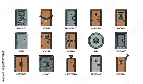 Variety of secure doors featuring armored safe reinforced heavy locks