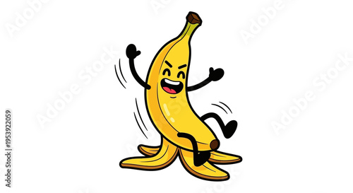 Funny Banana Peel Character Slipping and Falling