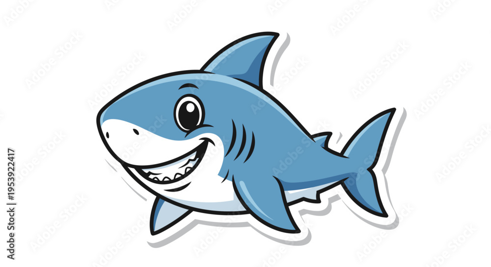 Fototapeta premium Cute Cartoon Shark Illustration - Smiling Ocean Predator