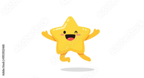 Happy Cartoon Star Character Jumping with Joy, Winking and Smiling - Vector Illustration