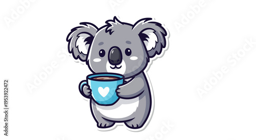 Cute Koala Holding Coffee Cup with Heart Icon
