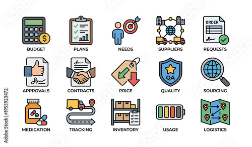 Business icons for budget planning and quality management