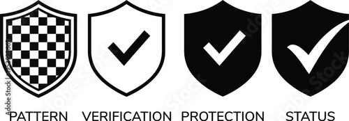 Shield Icon Set with Checkmarks – Security Verification Vector