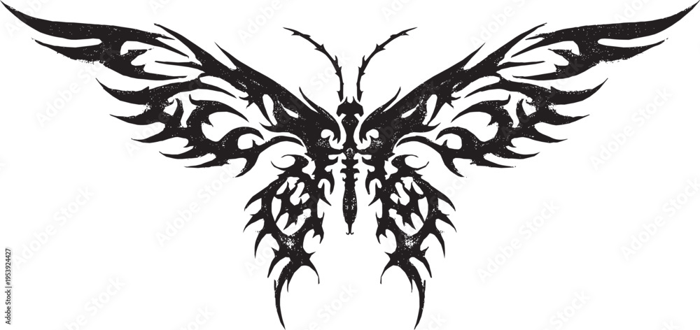 Obraz premium Tribal butterfly-shaped tattoo stencil design, vector illustration