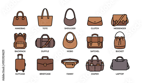 Variety of stylish bags: handbags, backpacks, satchels, and more
