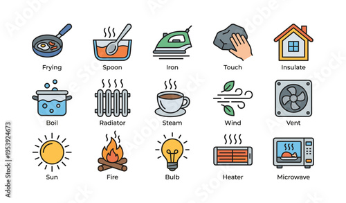 Illustrated icons of common household activities and appliances